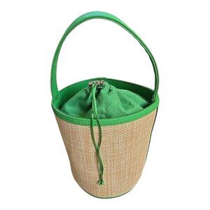 Neiman Marcus Cosmetics Woven Bucket Bag Green Great For Beach And Summer